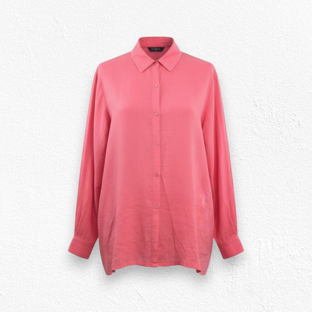 Eileen Fisher Irish Linen Coral Oversized Button Down Tunic Shirt Size Medium